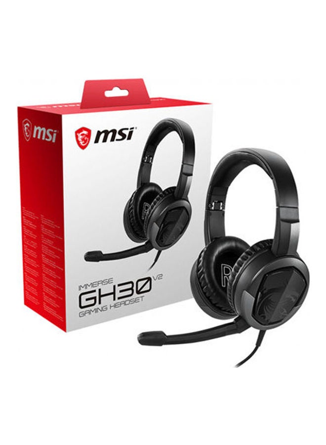 MSI IMMERSE GH30 V2 Gaming Headset 'Black with Iconic MSI Dragon Logo, Wired Inline Audio with Splitter Accessory, 40 mm Drivers, Detachable Mic, Easy Foldable Design' - Image 1