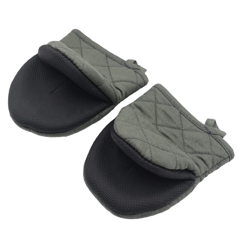 Top-spring Neoprene Mini Oven Mitts 2 Pack Short Oven Mitts 500 Degree Heat Resistant Gloves Potholder with NonSlip Grip Surfaces and Hanging Loop for Hand Hot Pot CookwareBakeware Mini GreyishGreen