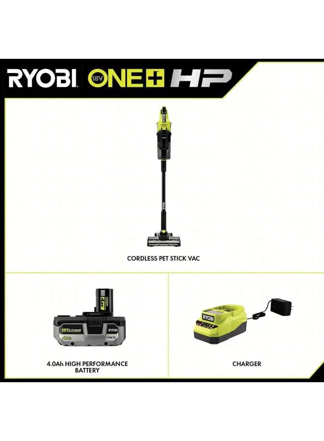 Ryobi Pacroban ONE+ HP 18V Brushless Cordless Pet Stick Vacuum Cleaner Kit with 4.0 Ah HIGH Performance Battery and Charger - Image 2