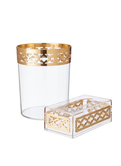 Gold trash can and tissue box set