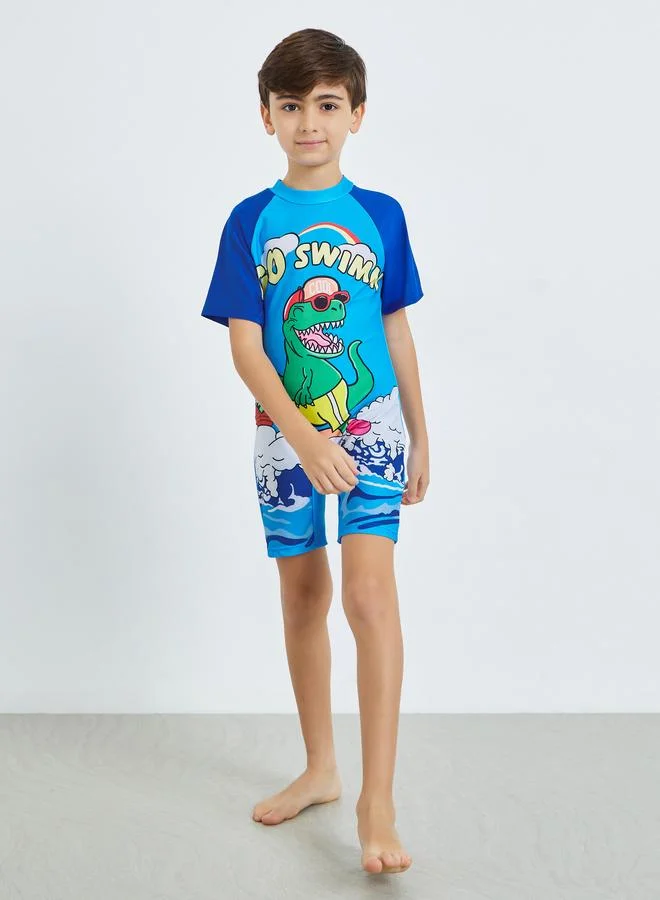 Styli Boys Blue Dino Print Swimsuit