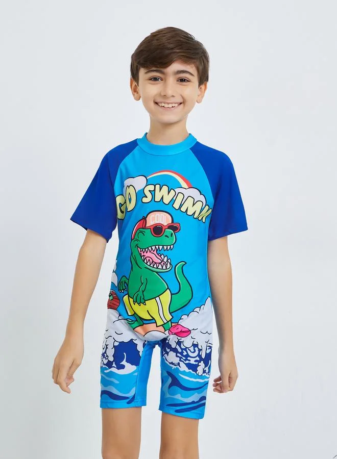 Styli Boys Blue Dino Print Swimsuit