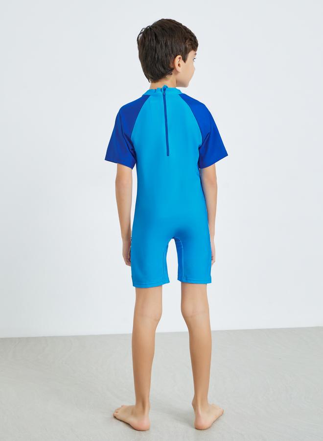 Styli Boys Blue Dino Print Swimsuit - Image 4