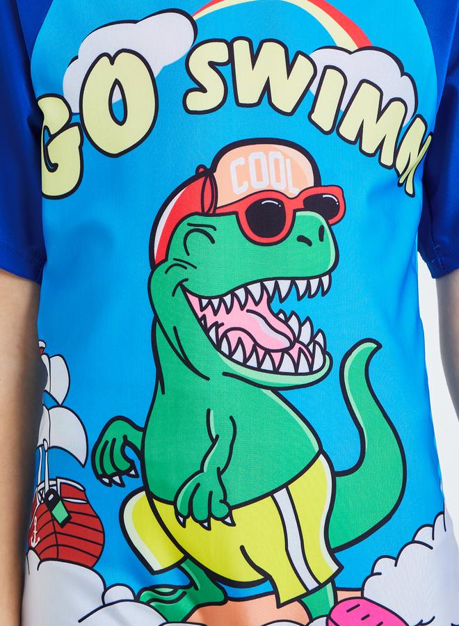 Styli Boys Blue Dino Print Swimsuit - Image 3