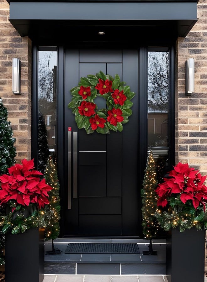 Arborus 24" Artificial Wreath for Front Door Burgundy Red Magnolia Wreath Greenery for Wedding Christmas Housewarming Thanksgiving Farmhouse Mantel Door Decoration - Image 4