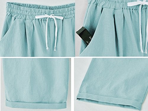 FOURSTEEDS Women's Cotton Drawstring Elastic Waist Knee Length Casual Bermuda Shorts with Pocket Army Green US 0-2 / Tag Size M - Image 3
