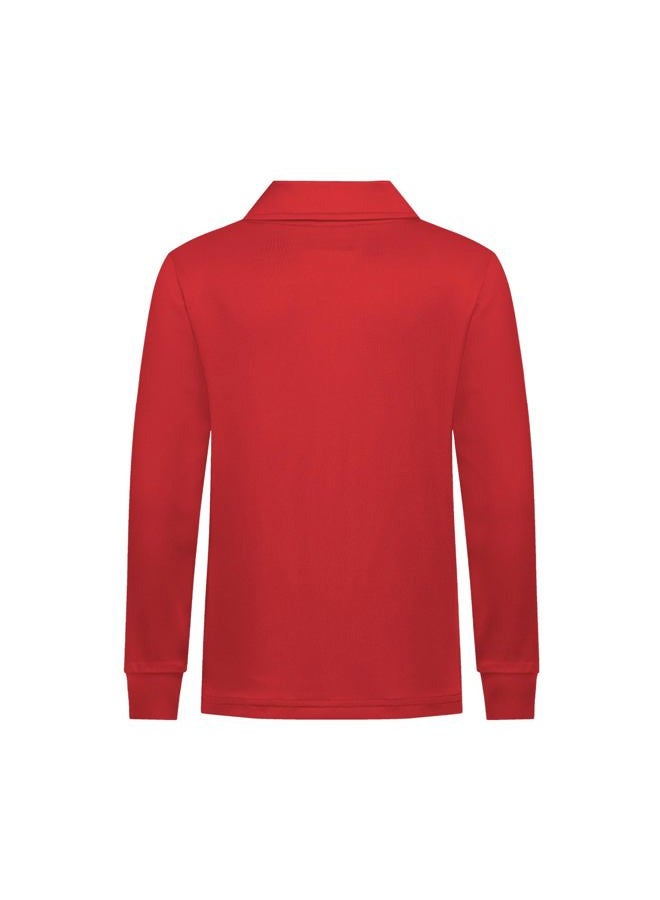 QBK Boys' Performance Polo Kids Collared Golf Shirts Long Sleeve School Uniform for 4T-16Y(Red S) - Image 3