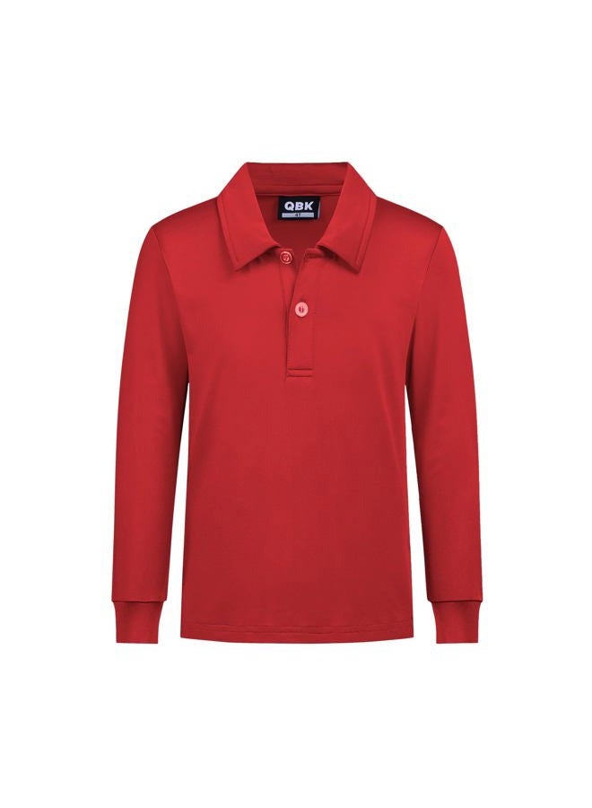 QBK Boys' Performance Polo Kids Collared Golf Shirts Long Sleeve School Uniform for 4T-16Y(Red S) - Image 1