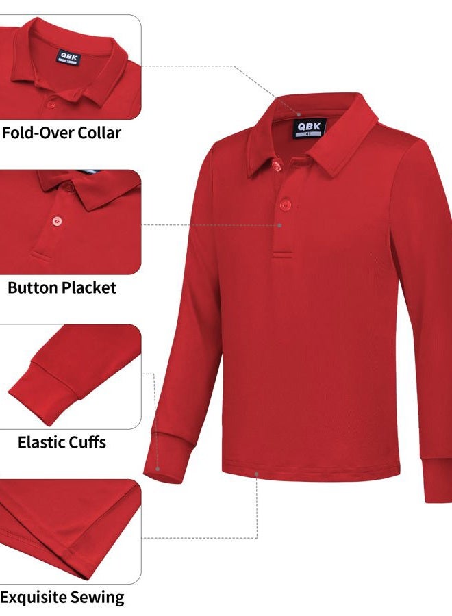 QBK Boys' Performance Polo Kids Collared Golf Shirts Long Sleeve School Uniform for 4T-16Y(Red S) - Image 4