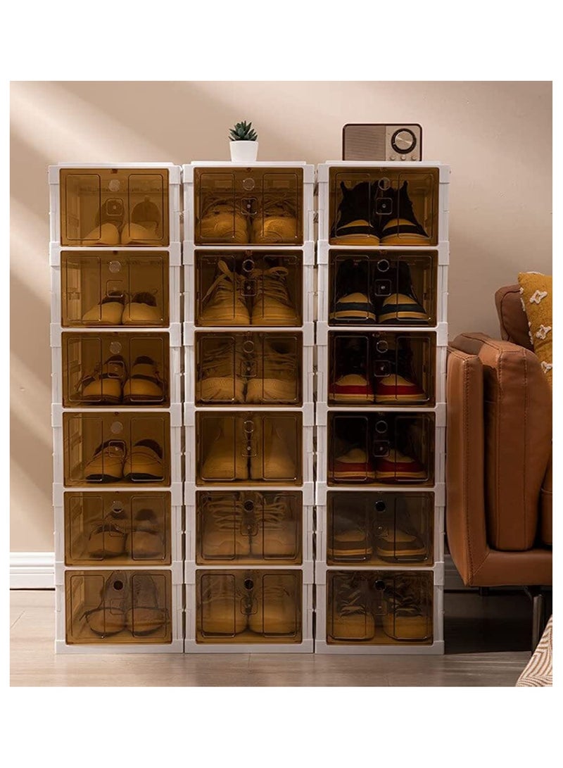 platube Transparent Installation-Free Shoe Box, Shoe Storage Boxes, Shoe Organizer Containers with Lids, Plastic Stackable Shoebox, Drawer Type Front Opening Shoe Holder Containers (6 PCS) 