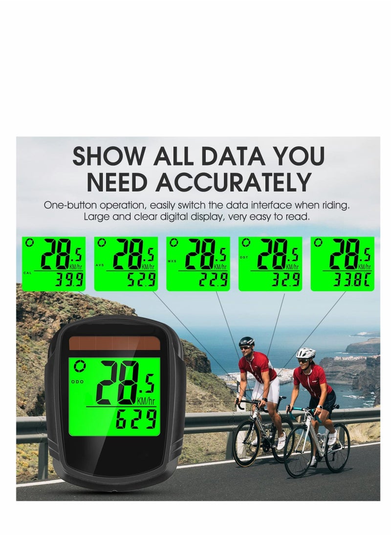 SYOSI - Bike Computer with Solar Energy Bicycle Speedometer and Odometer Wireless Waterproof Cycling Computer LCD Backlight Automatic Wake-up & Multi-Functions - Image 1