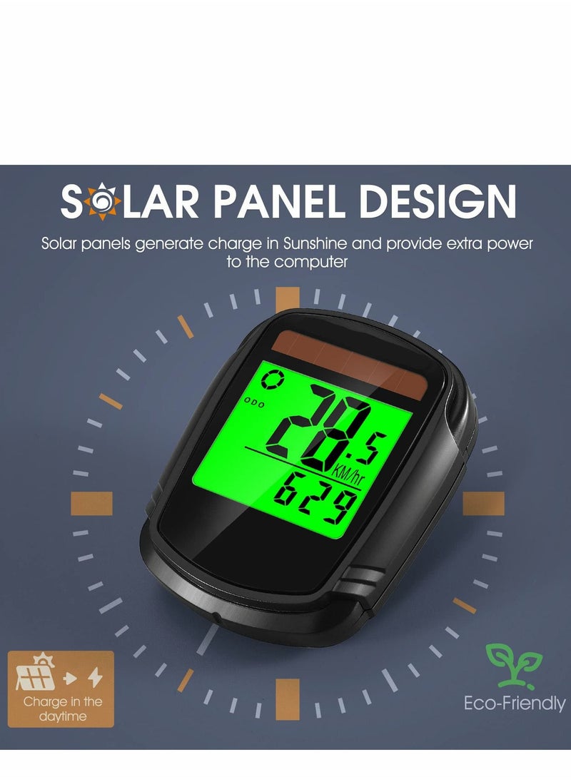 SYOSI - Bike Computer with Solar Energy Bicycle Speedometer and Odometer Wireless Waterproof Cycling Computer LCD Backlight Automatic Wake-up & Multi-Functions - Image 1