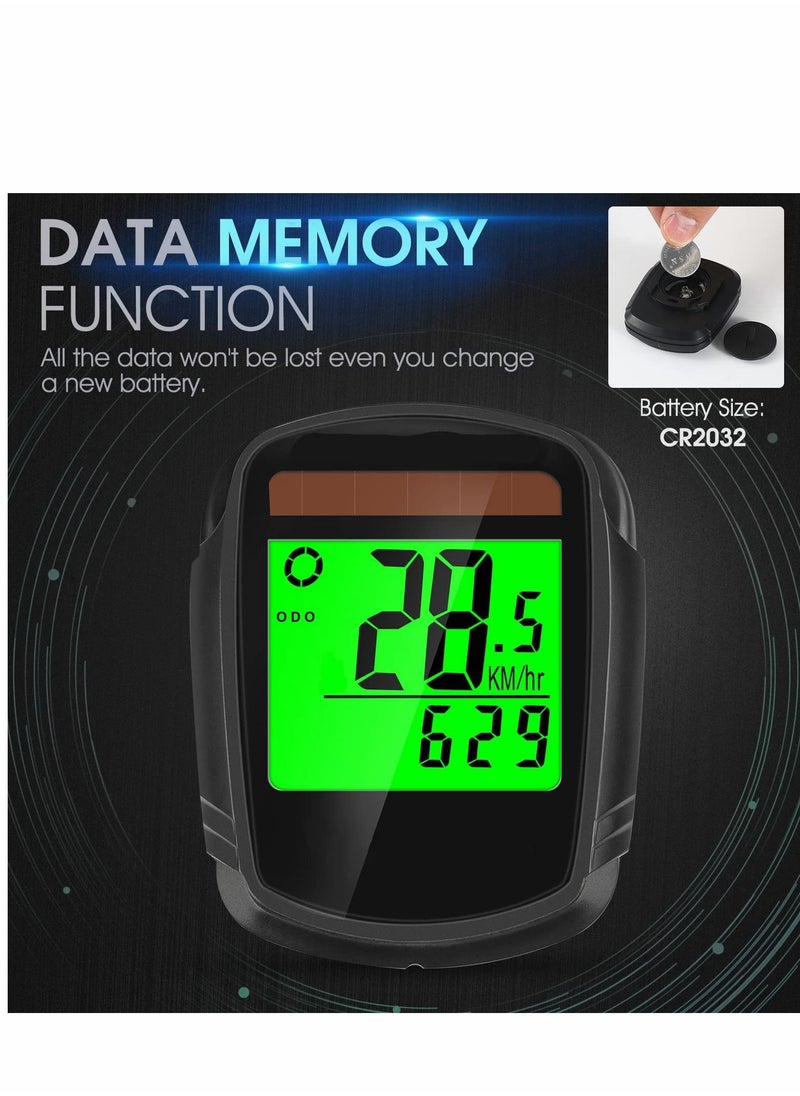 SYOSI - Bike Computer with Solar Energy Bicycle Speedometer and Odometer Wireless Waterproof Cycling Computer LCD Backlight Automatic Wake-up & Multi-Functions - Image 1