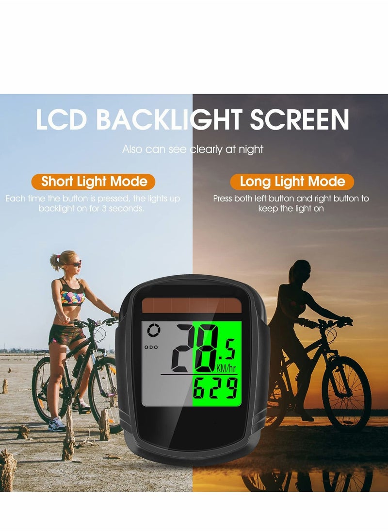 SYOSI - Bike Computer with Solar Energy Bicycle Speedometer and Odometer Wireless Waterproof Cycling Computer LCD Backlight Automatic Wake-up & Multi-Functions - Image 1