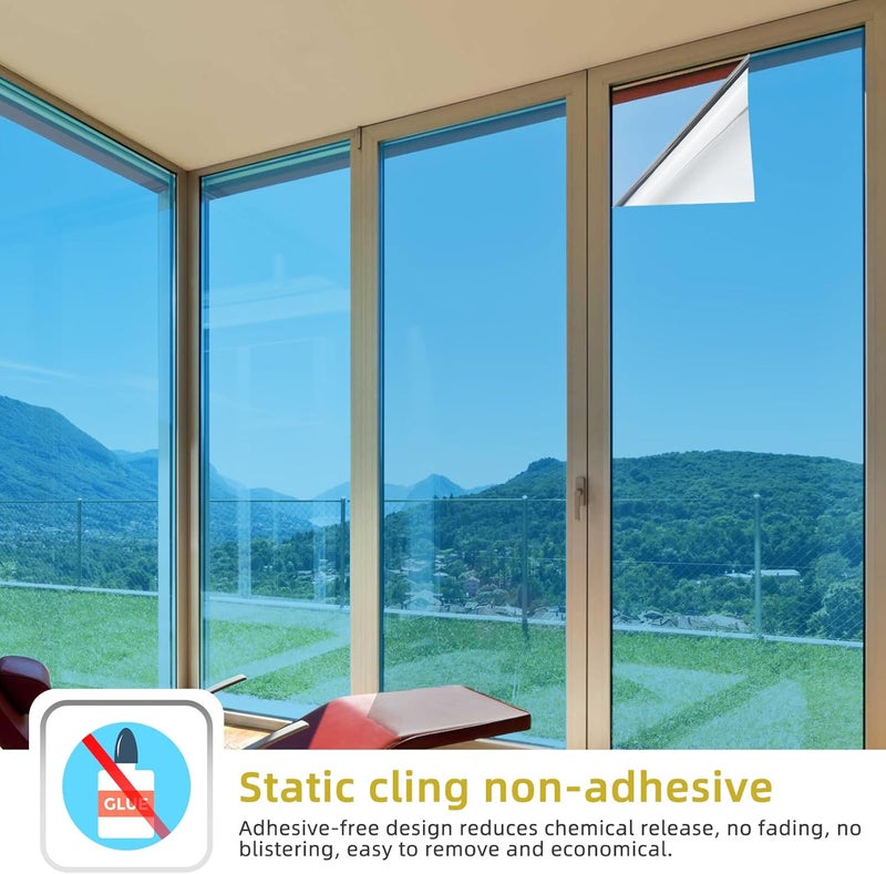 WPCTEV Window Privacy Film One Way Daytime Mirror Tint Treatments UV Heat Control Vinyl Stickers Sun Block Glass Paper Door Covering Reflective (Light Blue Silver, 17.5 Inch x 6.5 Feet) - Image 4