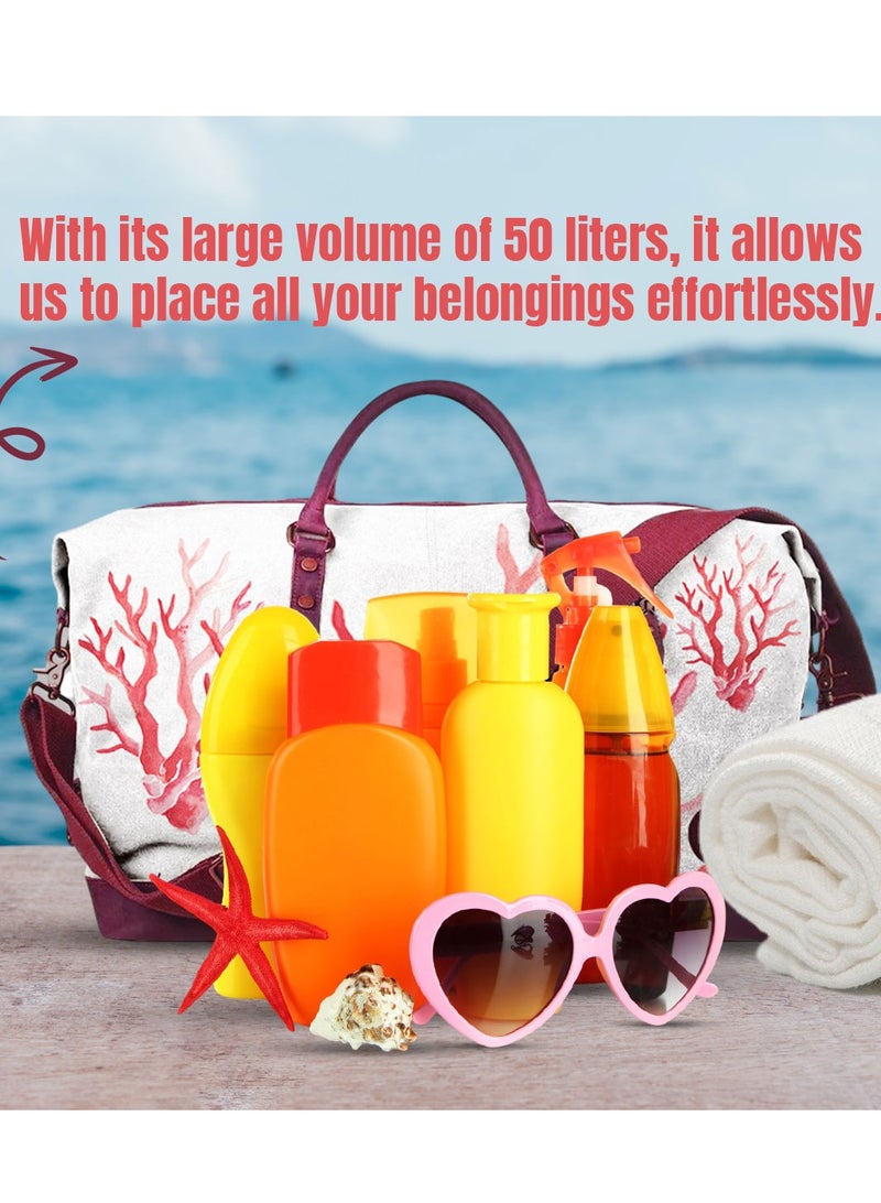 Anemoss Travel Duffel Bag, 50L Large Capacity, Oxford Polyster Blend Luggage Bag, Travel Bag with Zipper and Pockets, Duffel Bag for Gym Sports Fitness, Travel Hand Luggage Bags, Coral Design Tote Bag  - Image 4