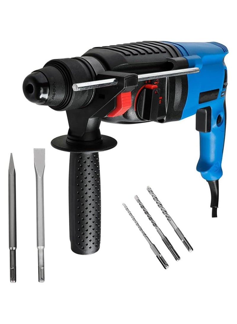 بريمو بلس مثقاب كهربائي دوار 220 فولت 1400 واط بـ3 وظائف مع صندوق و5 قطع من المثقاب الكهربائي - مطرقة دوارة كهربائية ، أداة حفر الخرسانة SDS بلس-  1100 دورة في الدقيقة 26 مم مع أجزاء مجانية - Image 1