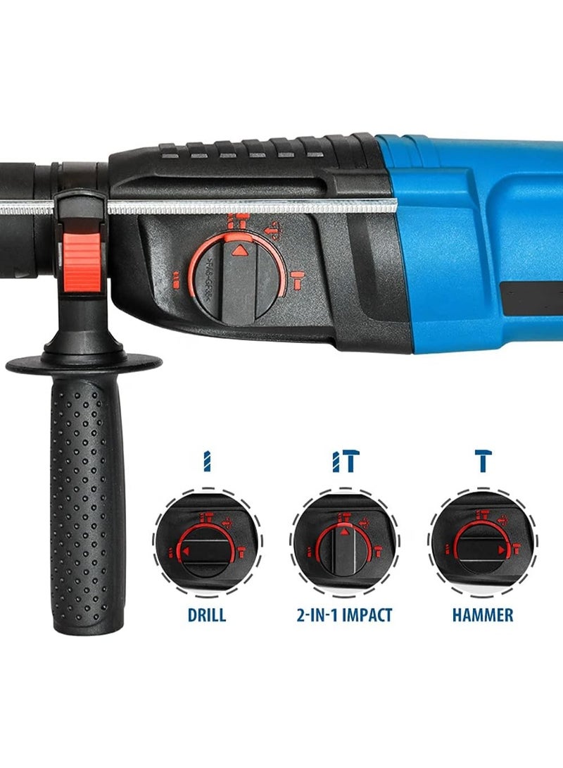 بريمو بلس مثقاب كهربائي دوار 220 فولت 1400 واط بـ3 وظائف مع صندوق و5 قطع من المثقاب الكهربائي - مطرقة دوارة كهربائية ، أداة حفر الخرسانة SDS بلس-  1100 دورة في الدقيقة 26 مم مع أجزاء مجانية - Image 4
