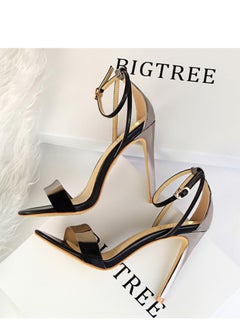 BIGTREE 11cm Fashion Slim High Heel Hollowed Out Color Line With Open Toe Hollowed Out Sandals For Women Silver 