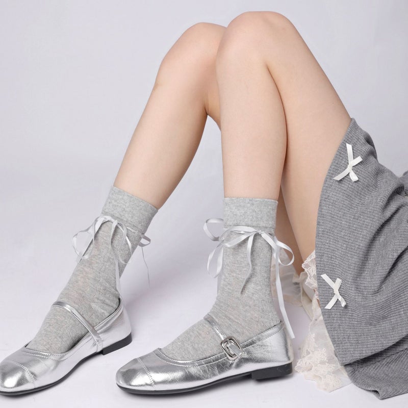 Ballet Style White Mary Jane Socks Women'S Sweet Bow Ribbon Mid-Tube Socks Breathable All-Match Japanese Jk - Image 5