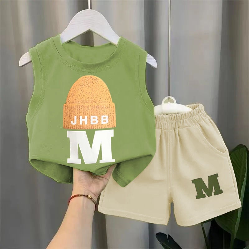 2024 Western Style New Vest Thin Two-Piece Set Boys Sleeveless Summer Mint Mambo Set Children'S Baby Summer 12 - Image 1