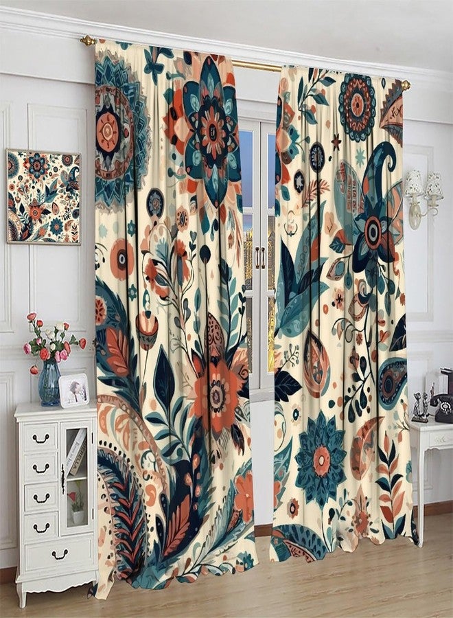 AuiMzoo Bohemian Floral Curtains, Vintage Floral Natural Botanical Peris Pattern Window Treatments, Blackout Curtains for Bedroom Living Room42X45 Inch - Image 4