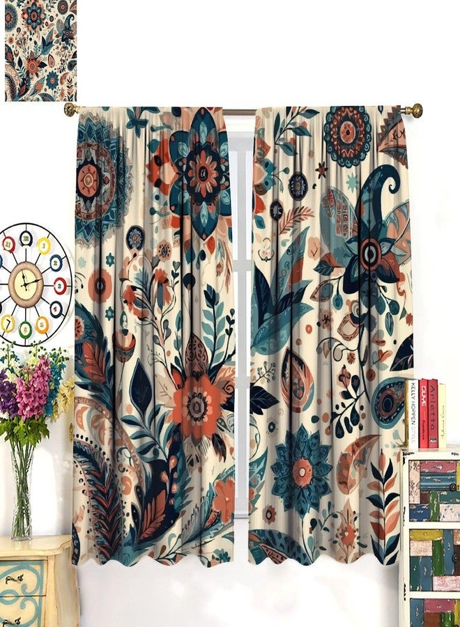 AuiMzoo Bohemian Floral Curtains, Vintage Floral Natural Botanical Peris Pattern Window Treatments, Blackout Curtains for Bedroom Living Room42X45 Inch - Image 3