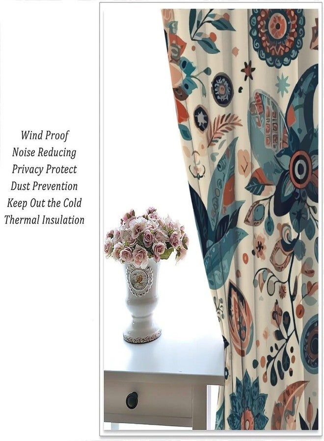 AuiMzoo Bohemian Floral Curtains, Vintage Floral Natural Botanical Peris Pattern Window Treatments, Blackout Curtains for Bedroom Living Room42X45 Inch - Image 2