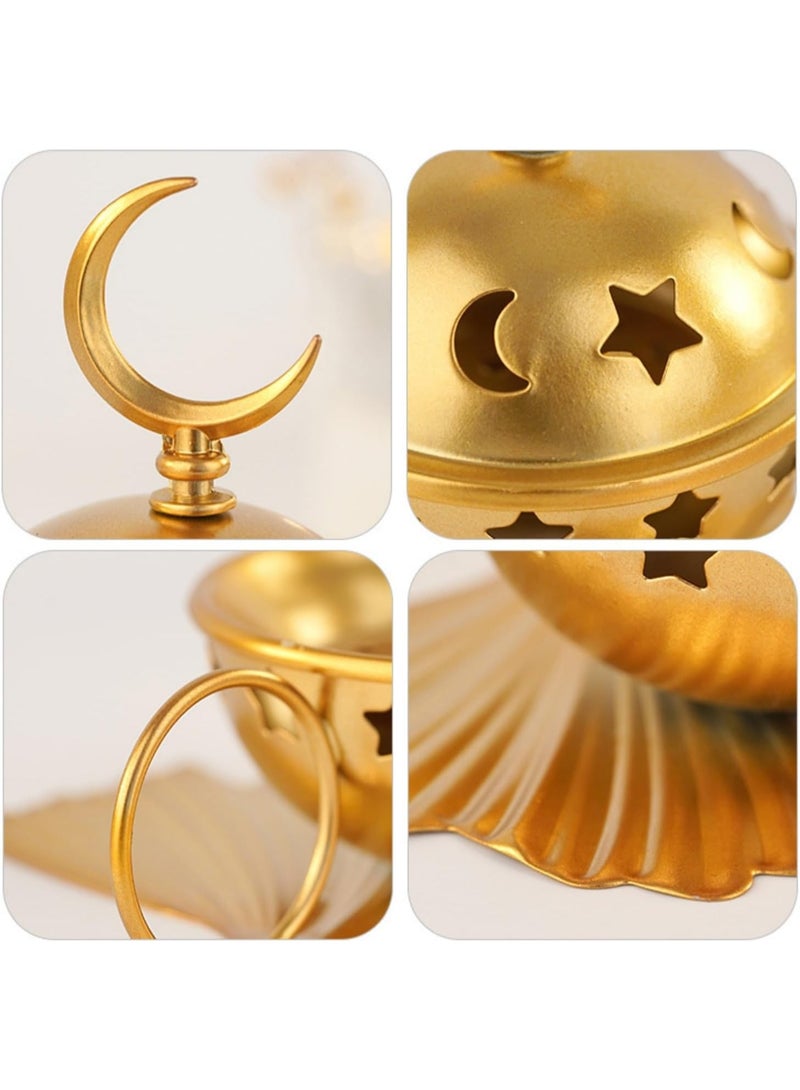 توب ون مبخرة رمضان ذهبية - حامل بخور معدني مخروطي بمقبض   مخصص لليوجا، سبا، والعطور العلاجية - Image 1