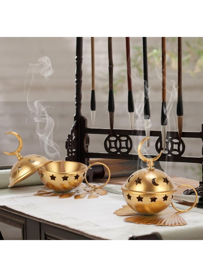 توب ون مبخرة رمضان ذهبية - حامل بخور معدني مخروطي بمقبض   مخصص لليوجا، سبا، والعطور العلاجية - Image 5