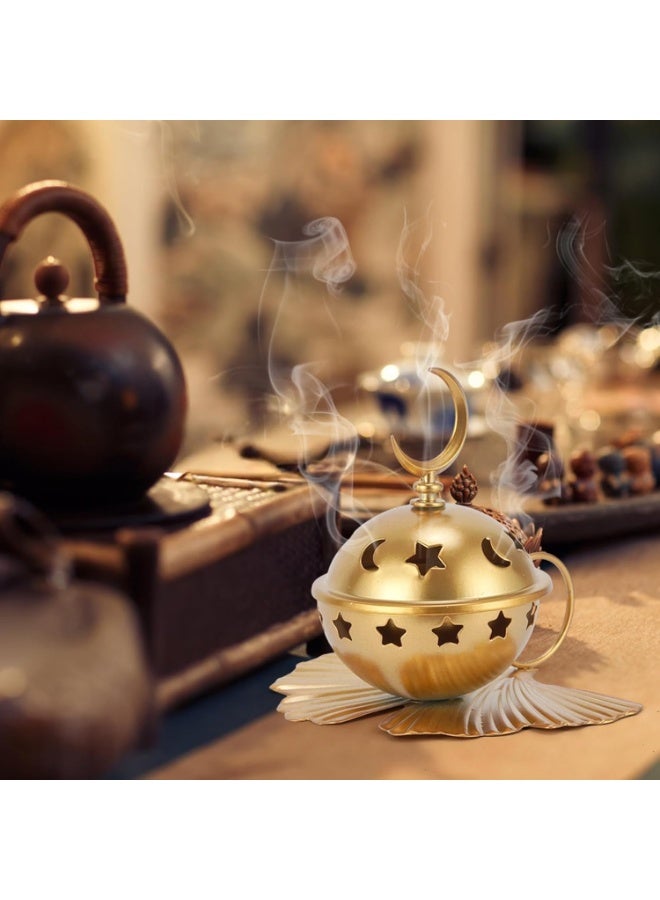 توب ون مبخرة رمضان ذهبية - حامل بخور معدني مخروطي بمقبض   مخصص لليوجا، سبا، والعطور العلاجية - Image 3