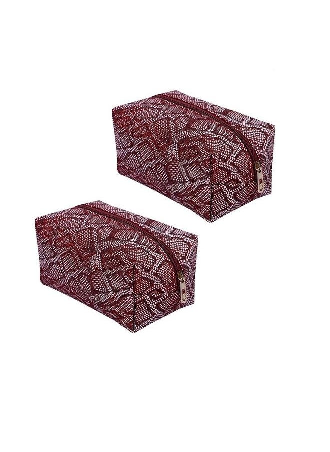 STRIPES Red Colour Glitter Snake Skin Design Soft Cosmetic Organizer Hand Bag Toiletries Pouch Cute Travel Kit Makeup Pouch For Women And Girls Stylish.(Pack Of 2)  - Image 2