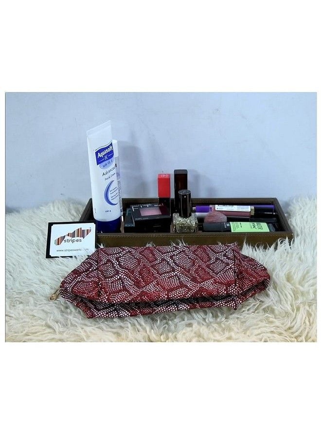 STRIPES Red Colour Glitter Snake Skin Design Soft Cosmetic Organizer Hand Bag Toiletries Pouch Cute Travel Kit Makeup Pouch For Women And Girls Stylish.(Pack Of 2)  - Image 5