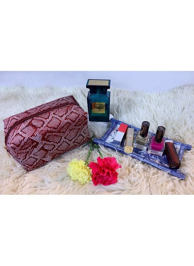 STRIPES Red Colour Glitter Snake Skin Design Soft Cosmetic Organizer Hand Bag Toiletries Pouch Cute Travel Kit Makeup Pouch For Women And Girls Stylish.(Pack Of 2)  - Image 3