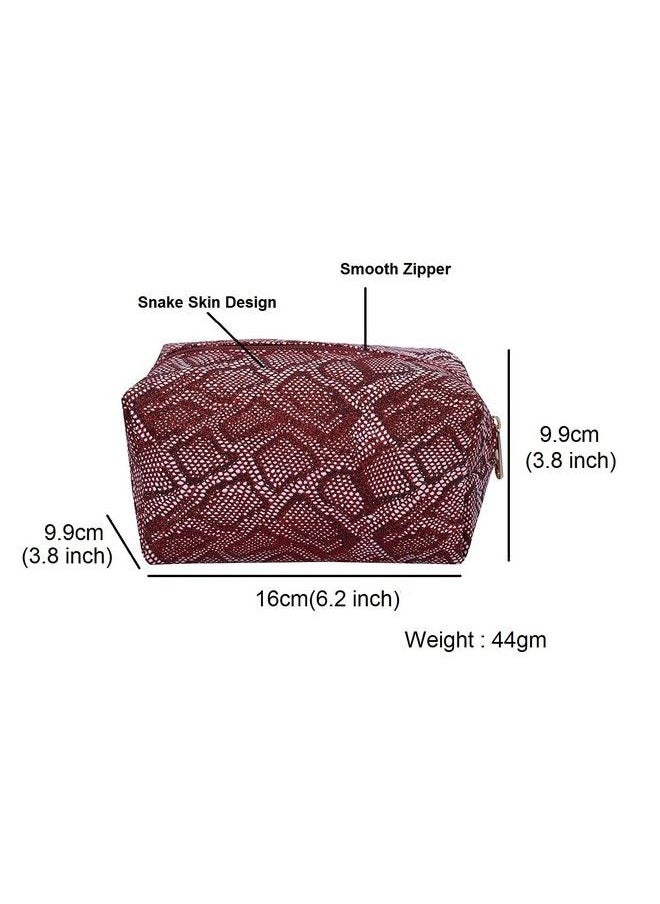 STRIPES - Red Colour Glitter Snake Skin Design Soft Cosmetic Organizer Hand Bag Toiletries Pouch Cute Travel Kit Makeup Pouch For Women And Girls Stylish.(Pack Of 2) - Image 1