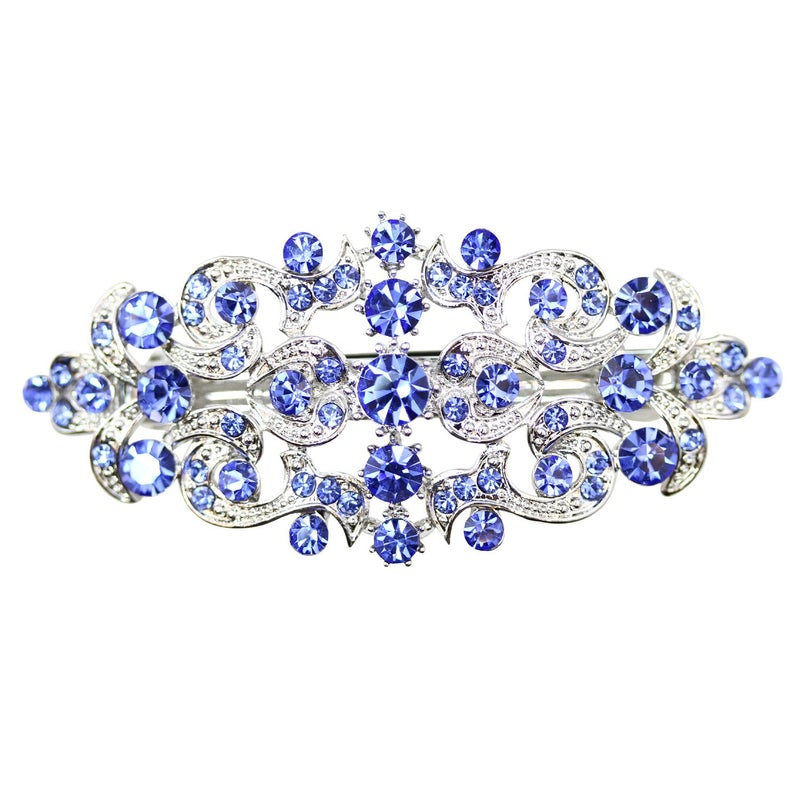 Faship Blue Rhinestone Crystal Floral Hair Barrette Clip