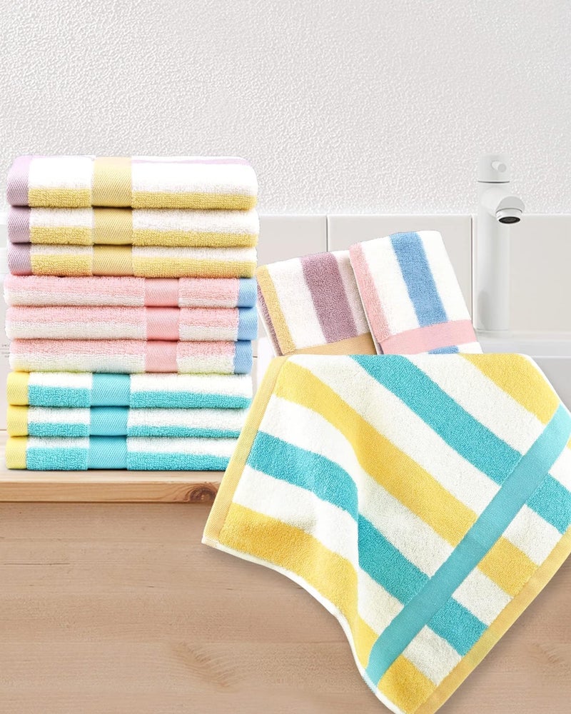 Jacquotha Cotton 12 Pack Striped Washcloths, 13 x 13 Inches, 3 Colors - Face and Body Cleansing Towels - Image 3