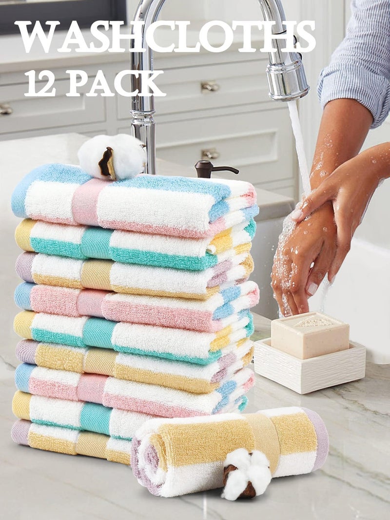Jacquotha Cotton 12 Pack Striped Washcloths, 13 x 13 Inches, 3 Colors - Face and Body Cleansing Towels - Image 5