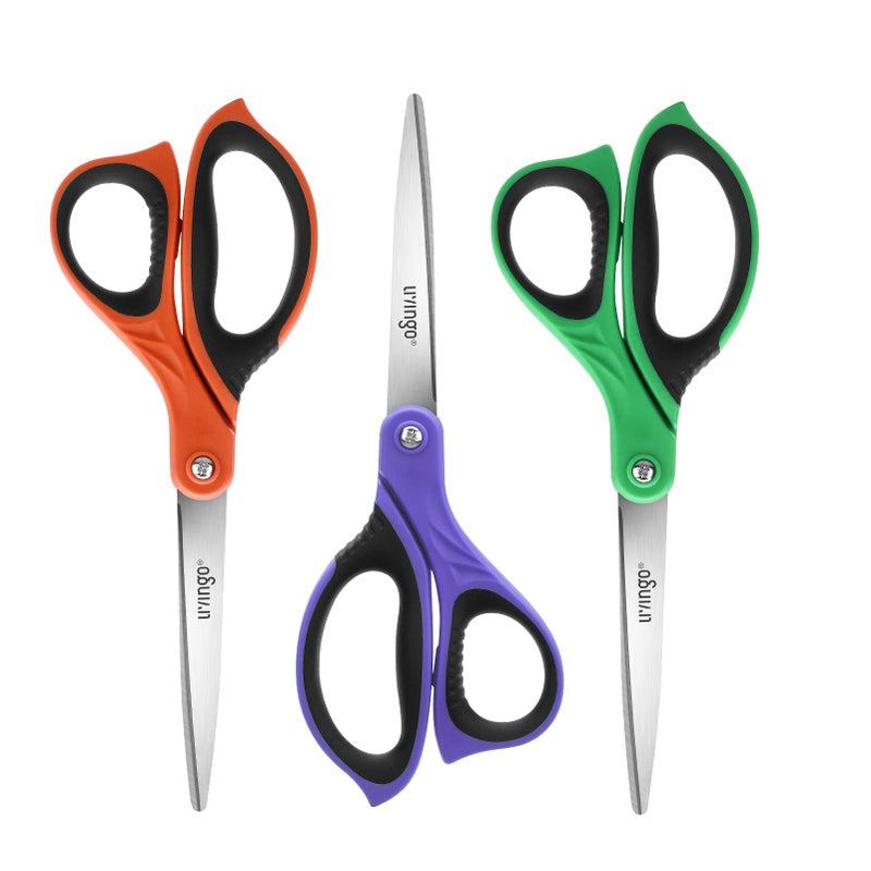 LIVINGO 3 Pack Sharp Scissors, 8.5 inch Comfort Grip Scissors All Purpose for Office, Stainless Steel Shears for Home Heavy Duty Cutting Fabric Sewing, Paper, School Crafting DIY - Image 1