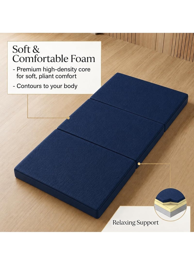 Karpentone 3 Fold Folding Mattress 180 x 90 x 10 cm, Portable Foldable Floor Mattress for Adults & Kids, Space-Saving Guest Bed for Home, Travel & Dorm, Blue - Image 2