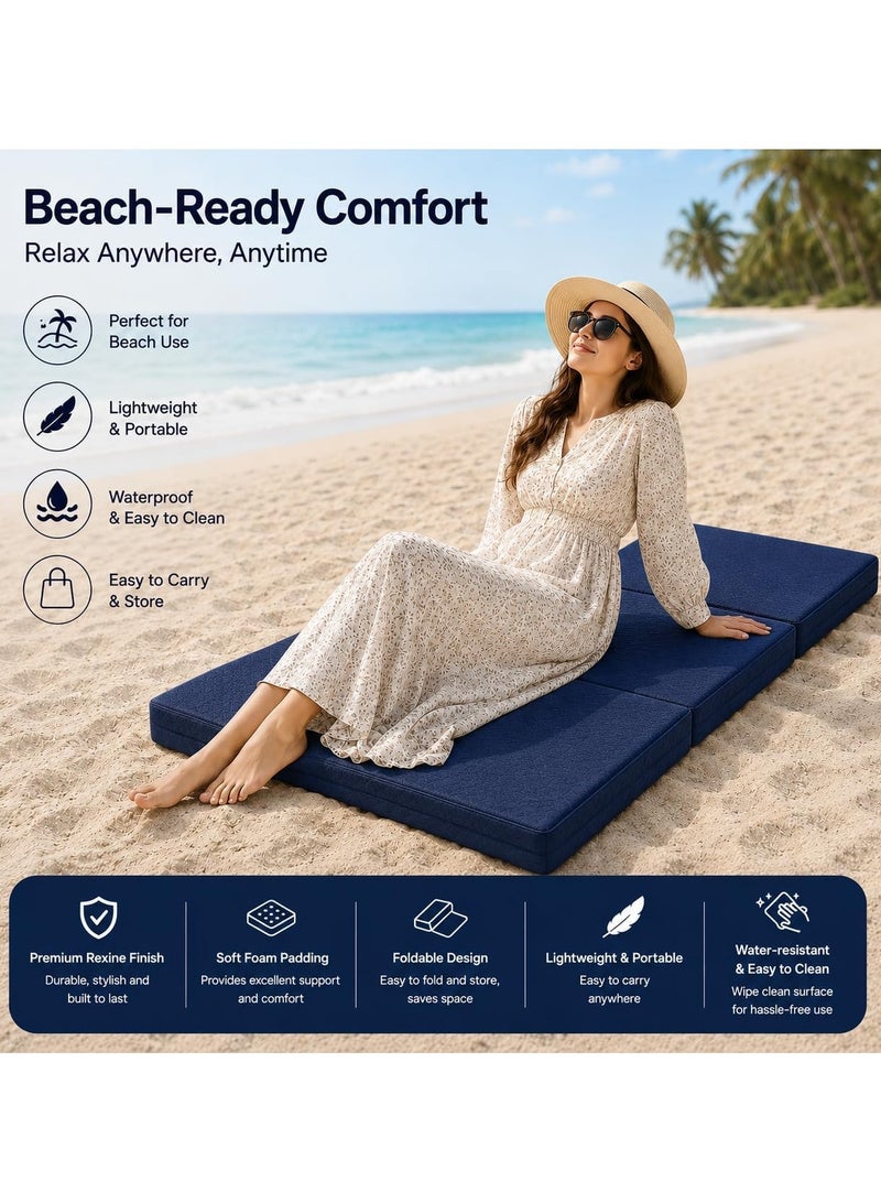 Karpentone 3 Fold Folding Mattress 180 x 90 x 10 cm, Portable Foldable Floor Mattress for Adults & Kids, Space-Saving Guest Bed for Home, Travel & Dorm, Blue - Image 4