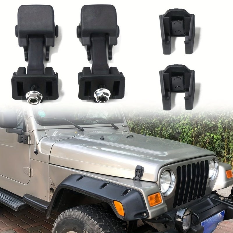 Pair Black Hood Lock Compatible With 1997 2006 Jeep Wrangler TJ Aftermarket Replacement - Image 1