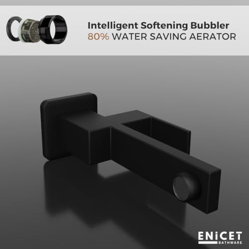 ENICET Black Wall Mounted Bathroom Tap, Brass Bib Cock with Extra Long Body, Modern Lever Handle, 7 Years Warranty - Image 4