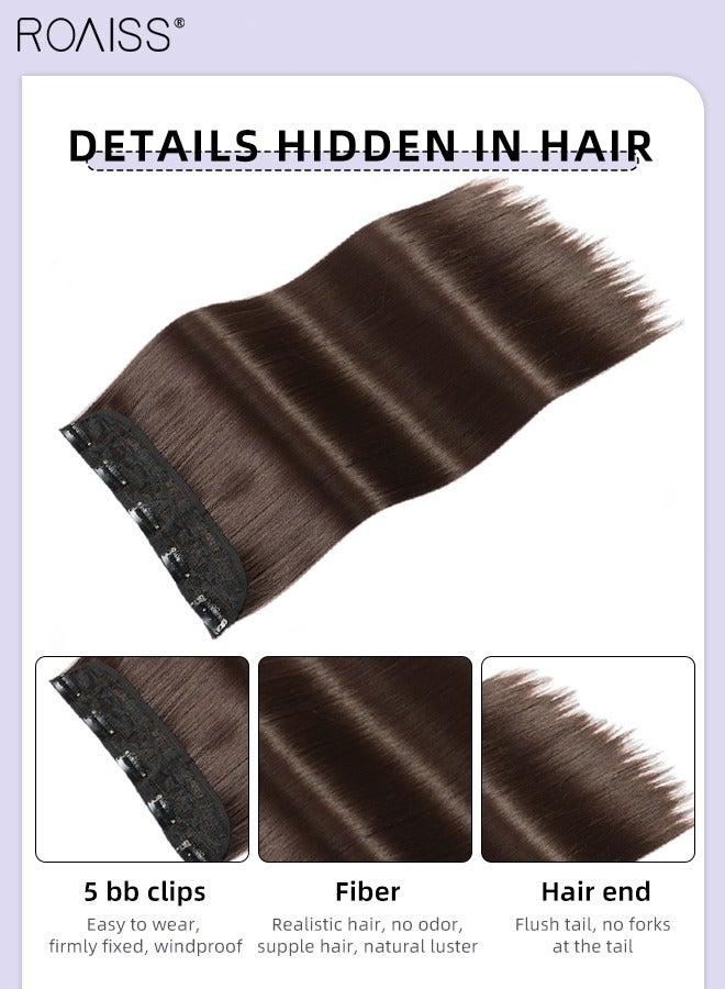 رويس وصلة إطالة شعر مع 5 مشابك، وصلات شعر صناعية مستقيمة منفوشة غير مرئية قابلة للتعديل ومقاومة للحرارة لزيادة الطول والحجم فورًا للفتيات والنساء، بني داكن، 56 سم (22 بوصة) - Image 5