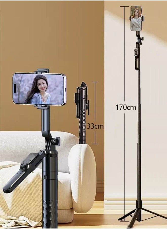 Yesido - Aluminum Alloy Selfie Stick Phone Stabilizer 360° Rotating Multifunctional Portable Tripod 170cm with Wireless Remote Control Phone Holder and Beauty LED Light Suitable for All Cell Phones - Image 1