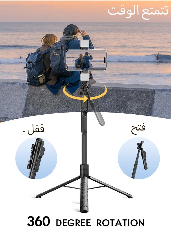 Yesido Aluminum Alloy Selfie Stick Phone Stabilizer 360° Rotating Multifunctional Portable Tripod 170cm with Wireless Remote Control Phone Holder and Beauty LED Light Suitable for All Cell Phones  - Image 5