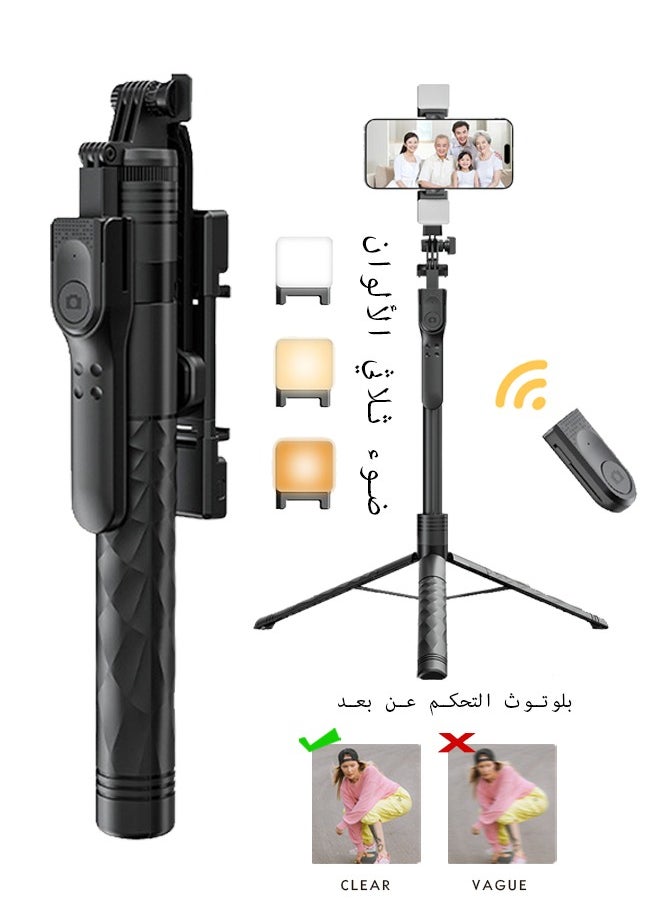 Yesido Aluminum Alloy Selfie Stick Phone Stabilizer 360° Rotating Multifunctional Portable Tripod 170cm with Wireless Remote Control Phone Holder and Beauty LED Light Suitable for All Cell Phones  - Image 2
