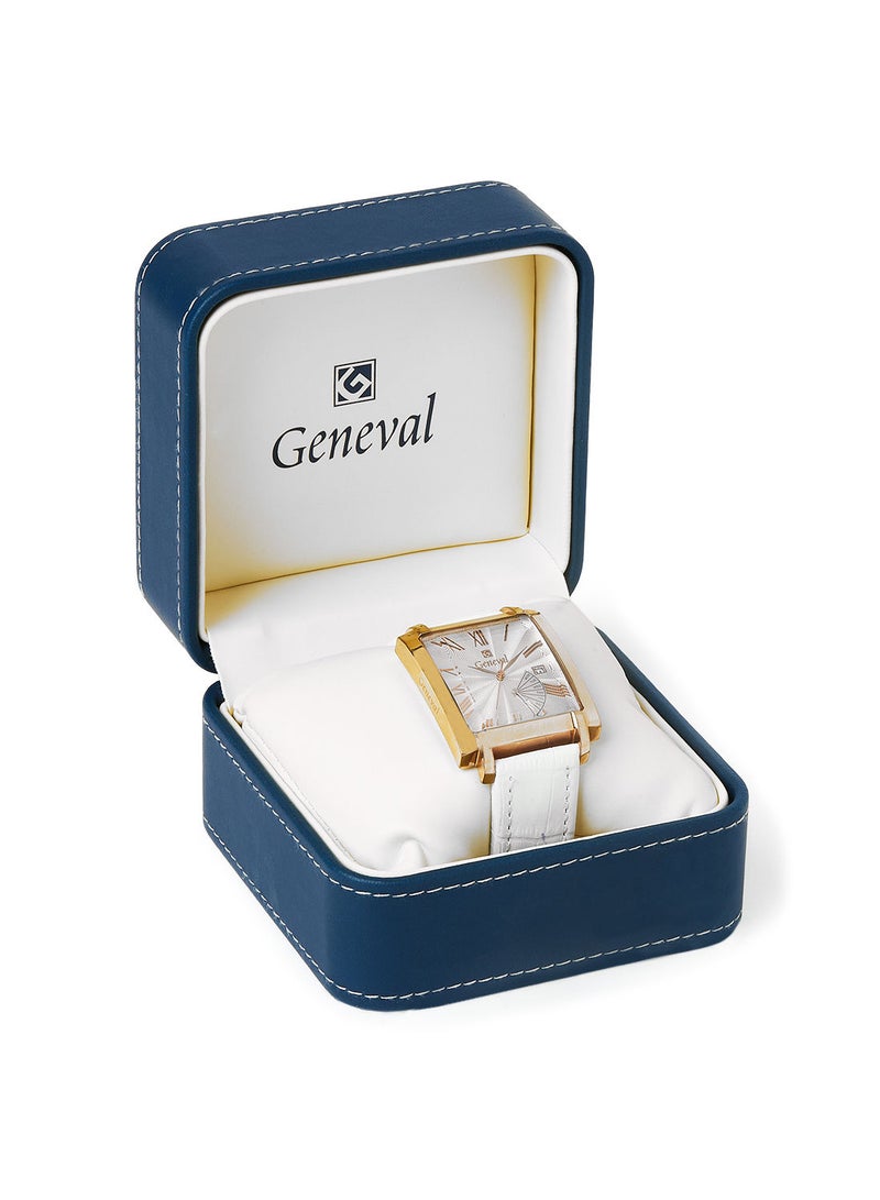 GENEVAL ساعة يد تناظرية بحزام جلد GL141RWW - 30.6 مم - أبيض - Image 5