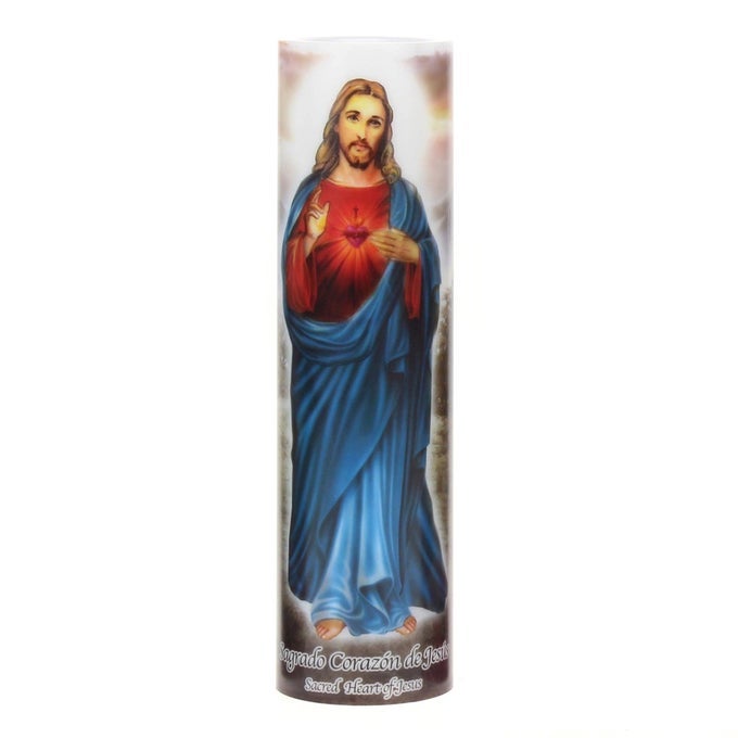 Jesus Flameless LED Devotional Prayer Candle with Automatic Timer Unique Religious Decoration for Home Office or Place of Worship 8 Inches