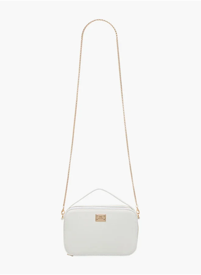 Flora Bella By Shoexpress Textured Crossbody Bag with Chain Strap and Zip Closure